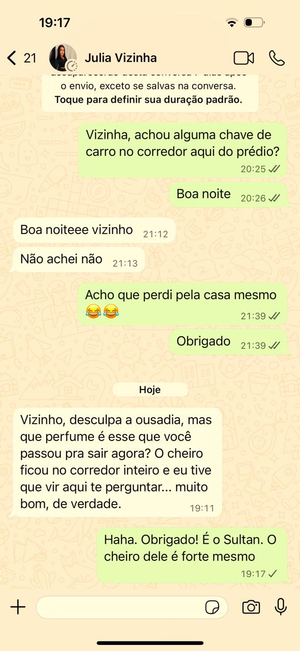 Depoimento sobre o perfume Sultan Dubai no WhatsApp